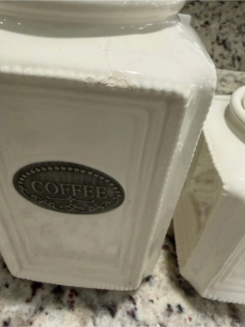 White Ceramic Coffee Canisters with Decorative Metal Label (3)